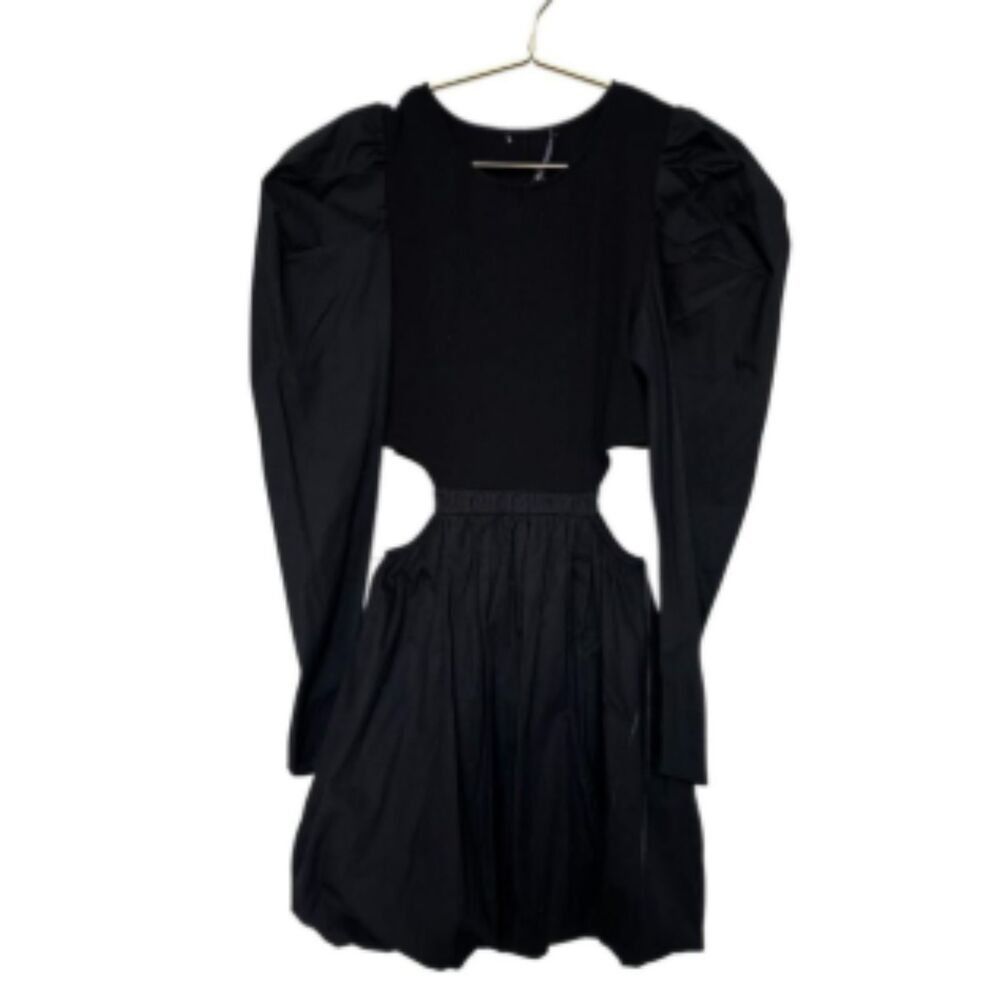 ZARA Black Puff Sleeve Cutout Bubble Mini Dress NWT